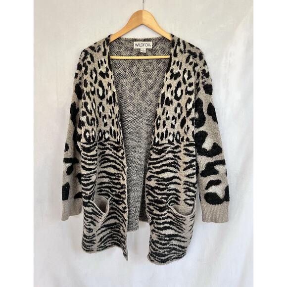 Wildfox Avani Leopard Oversized Cardigan SMALL Sweater Mohair Animal Print EUC - Picture 3 of 8
